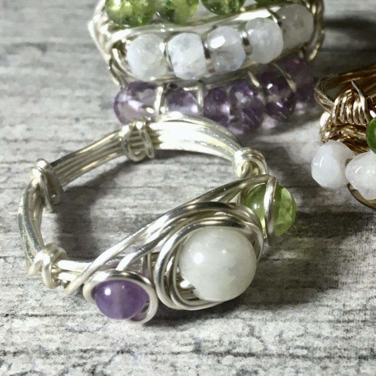 Handmade modern Suffragette Jewelry in Green White and Violet RockNess Jewelry